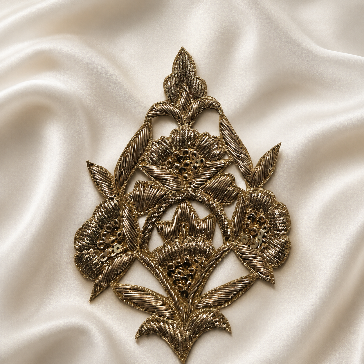 Handcrafted Floral Motif Embroidered Patch with Sequin Work