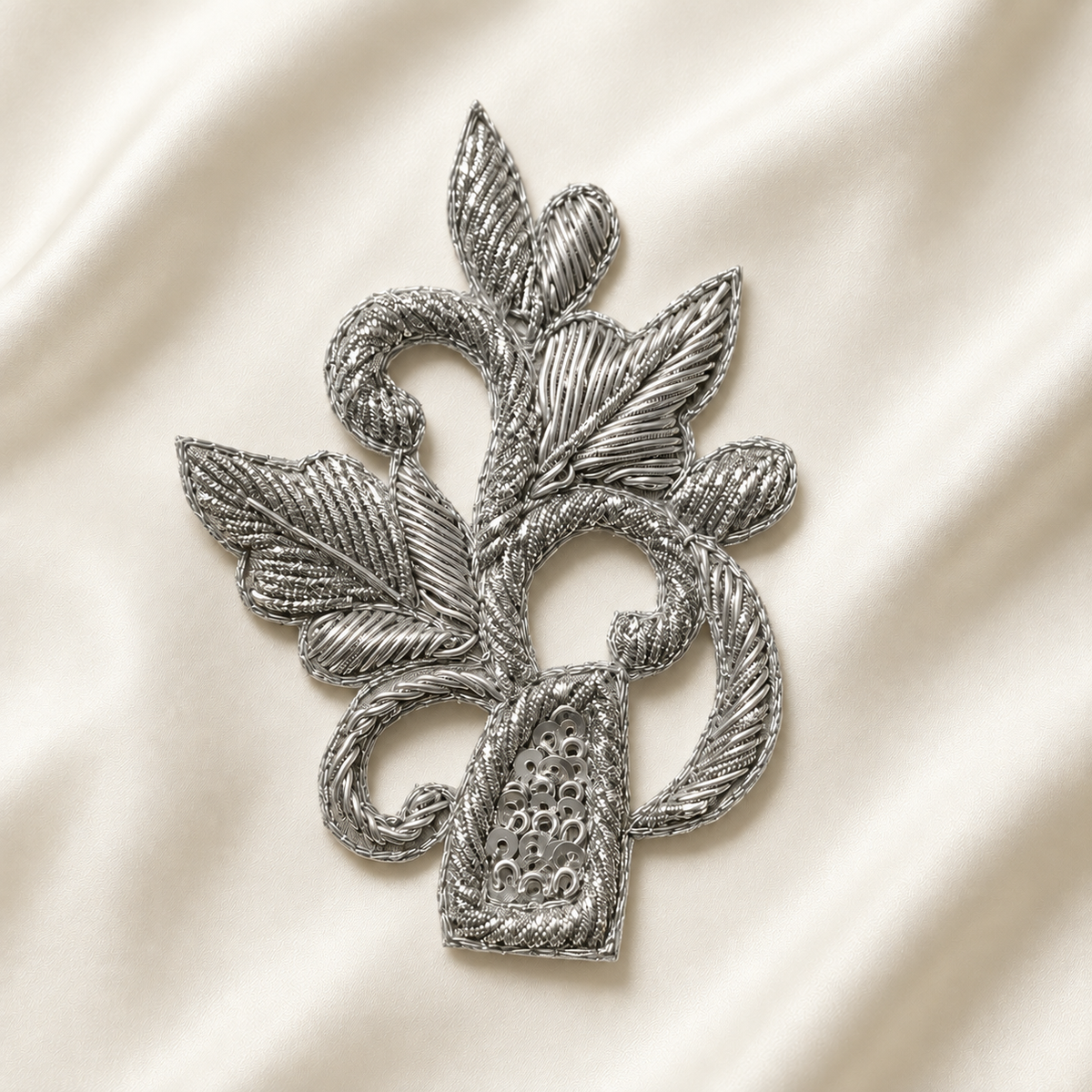 Floral Vine Metallic Handwork Appliqué Patch for Bridal & Designer Wear