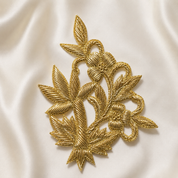 Handcrafted Botanical Floral Embroidered Patch with Raised Threadwork