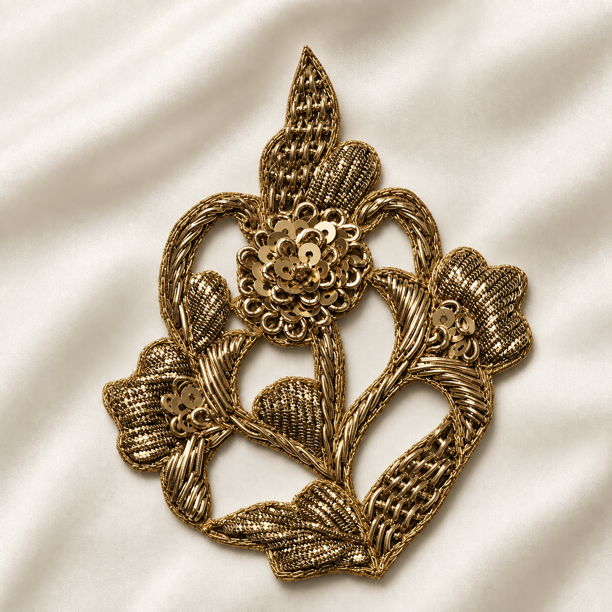 Floral Sequin & Metallic Handwork Appliqué Patch for Bridal & Designer Wear