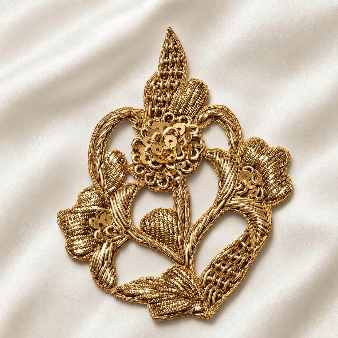 Floral Sequin & Metallic Handwork Appliqué Patch for Bridal & Designer Wear