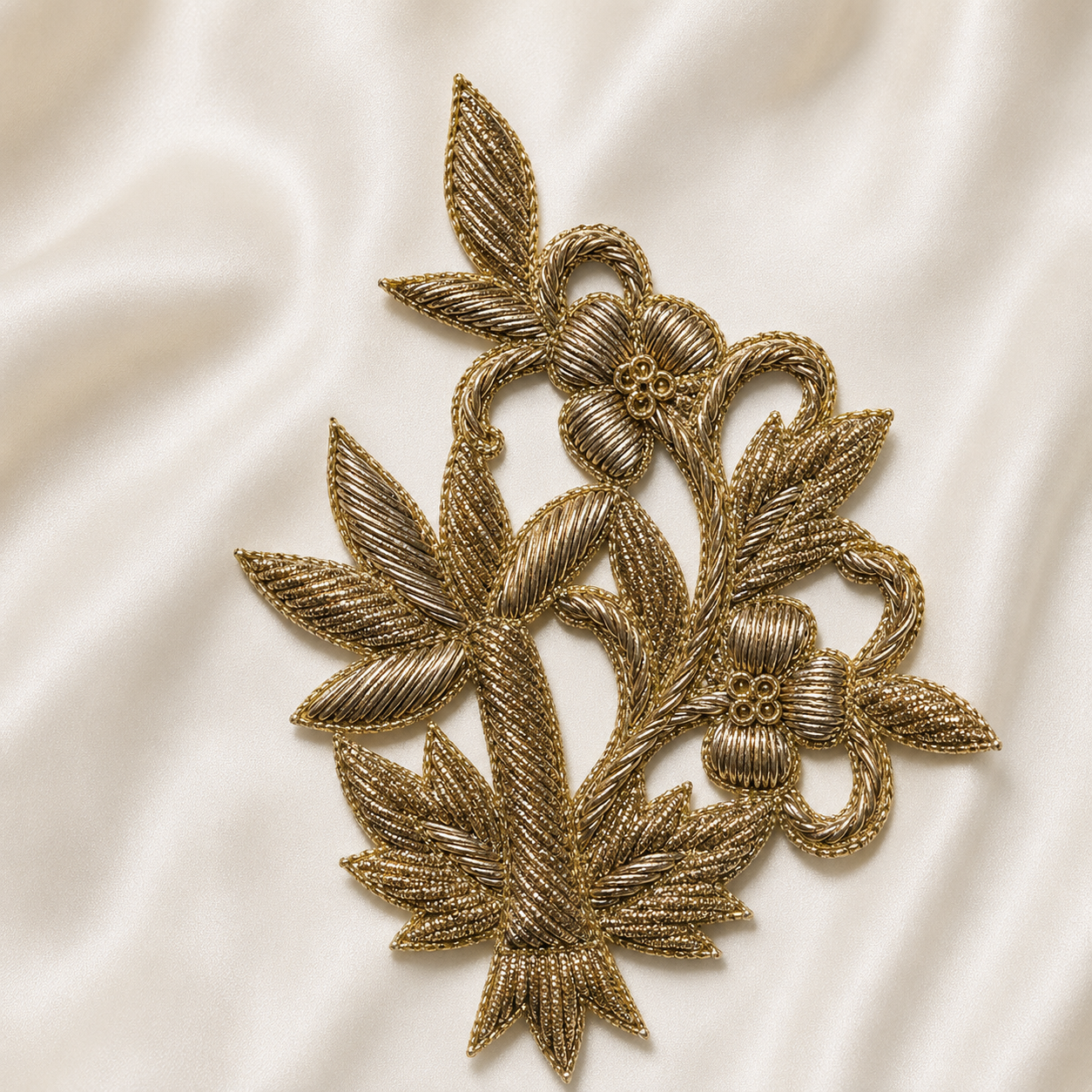 Handcrafted Botanical Floral Embroidered Patch with Raised Threadwork
