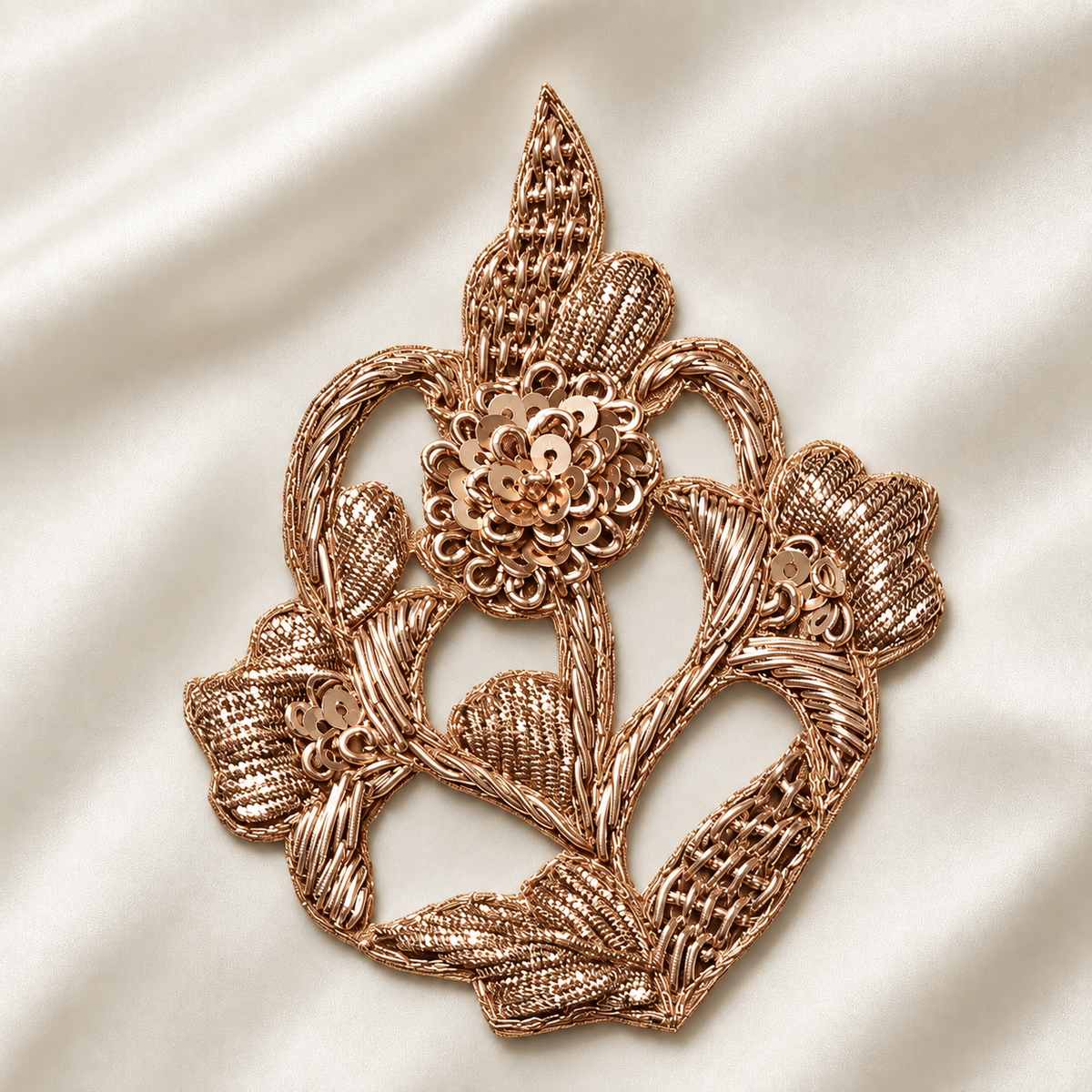 Floral Sequin & Metallic Handwork Appliqué Patch for Bridal & Designer Wear