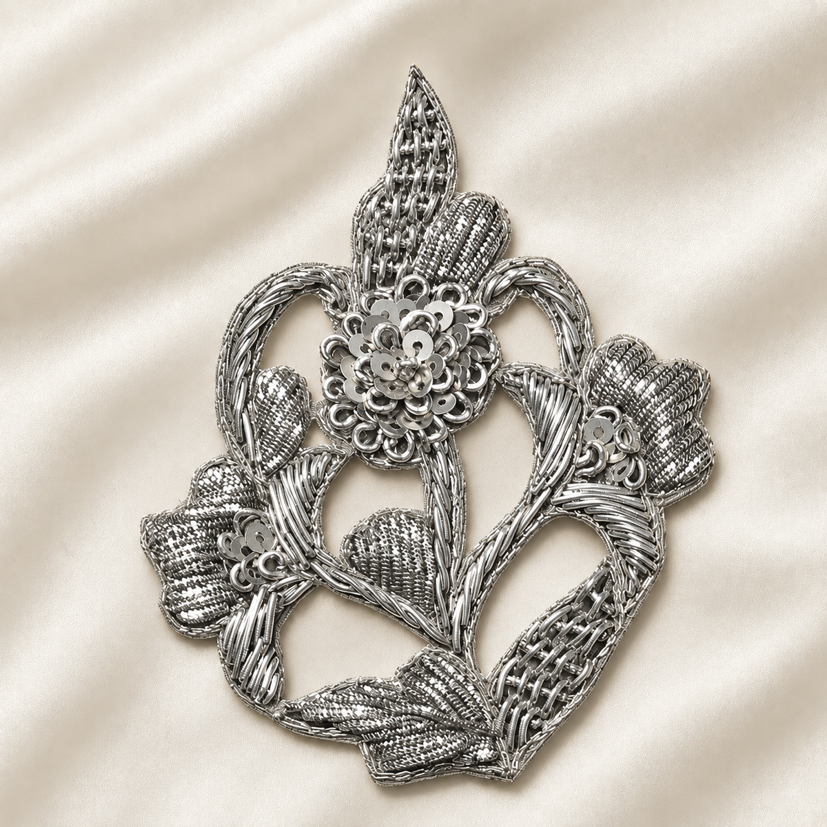 Floral Sequin & Metallic Handwork Appliqué Patch for Bridal & Designer Wear