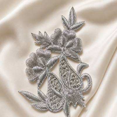 Handcrafted Floral Paisley Embroidered Patch with Sequin Work