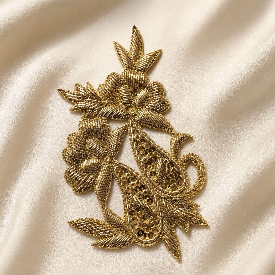 Handcrafted Floral Paisley Embroidered Patch with Sequin Work