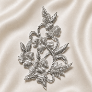 Handcrafted Floral Vine Embroidered Patch with Raised Cord Work