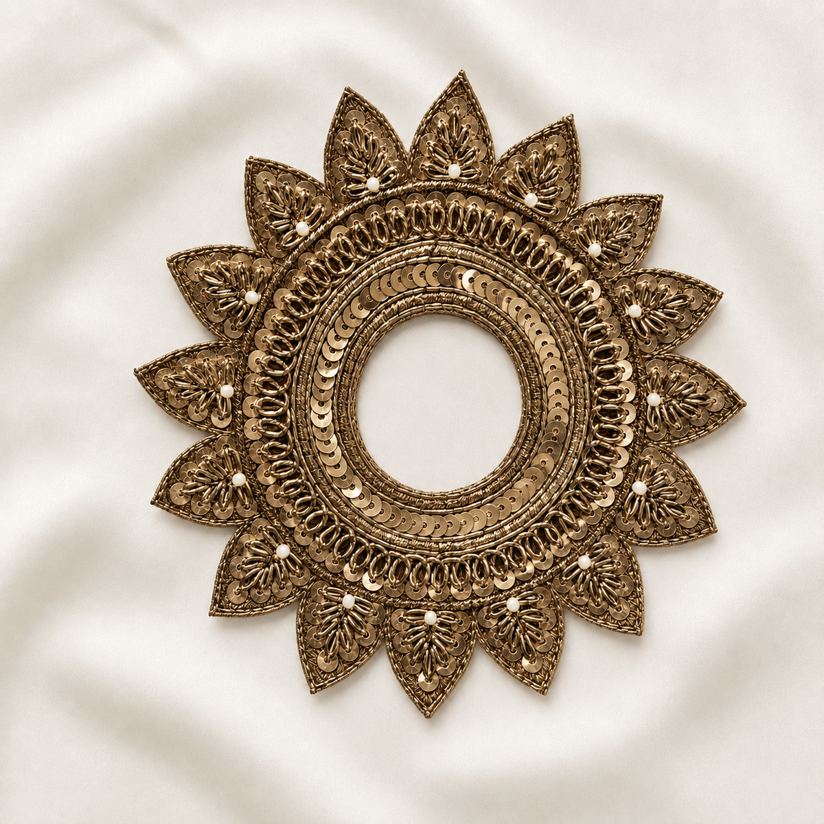 Circular Floral Sequin & Pearl Embellished Ring Patch for Bridal & Designer Wear