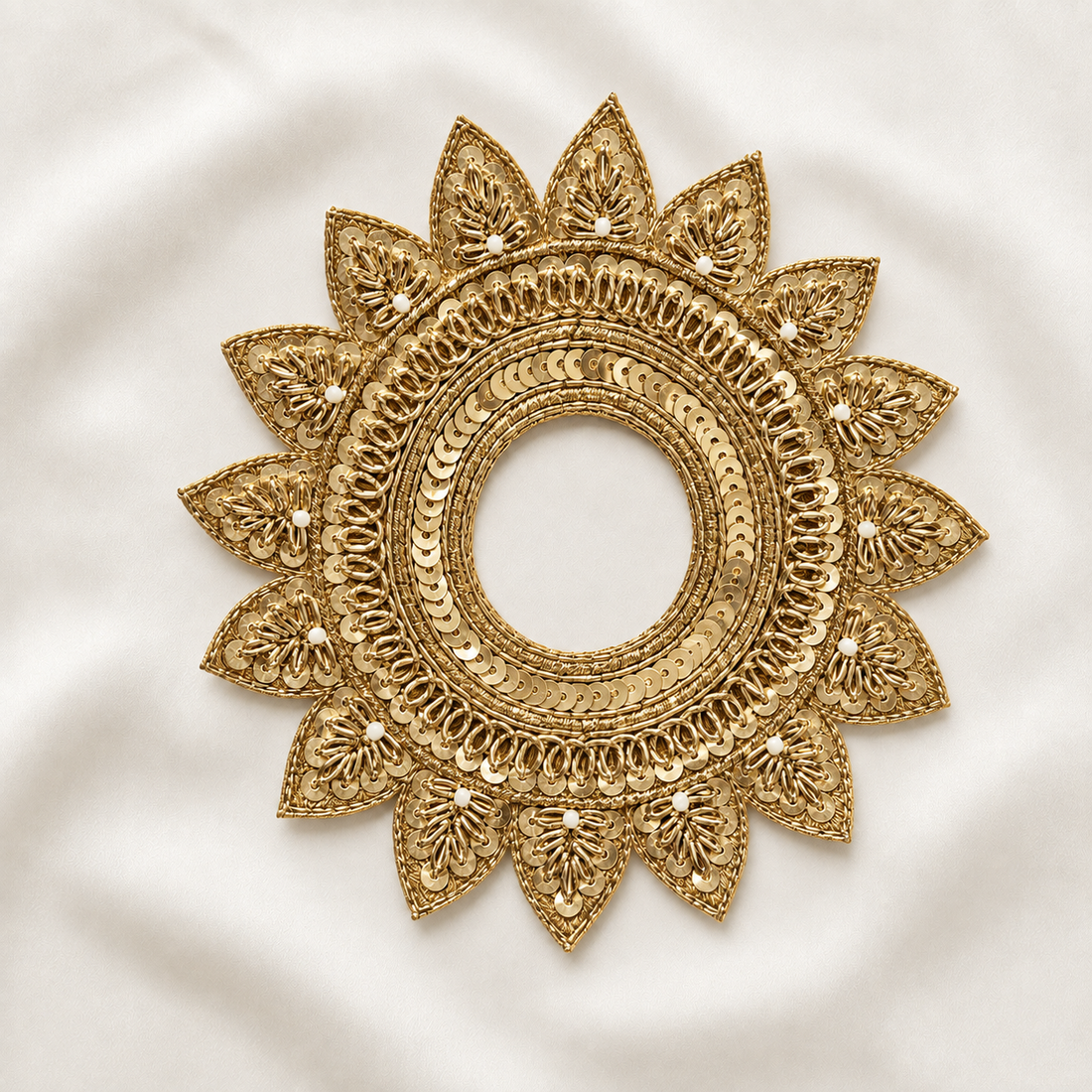 Circular Floral Sequin & Pearl Embellished Ring Patch for Bridal & Designer Wear