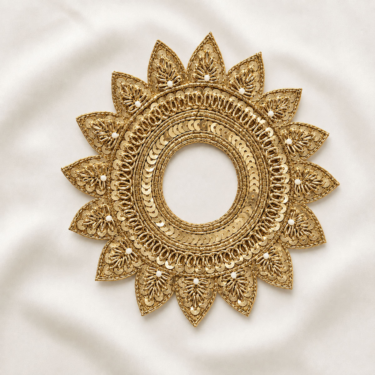 Circular Floral Sequin & Pearl Embellished Ring Patch for Bridal & Designer Wear