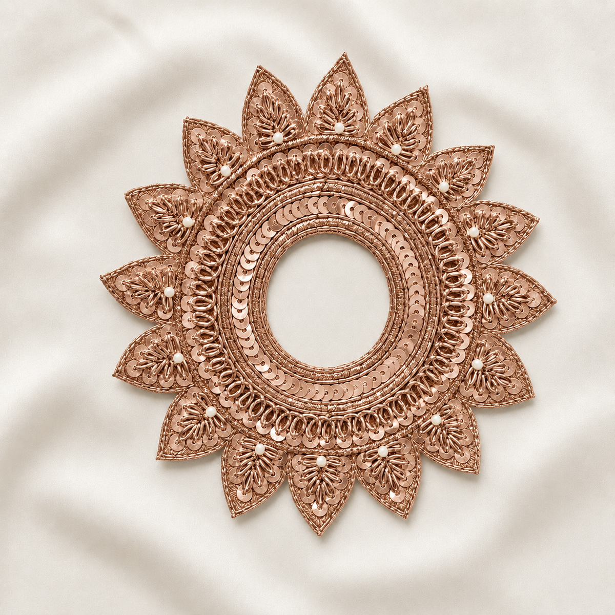 Circular Floral Sequin & Pearl Embellished Ring Patch for Bridal & Designer Wear