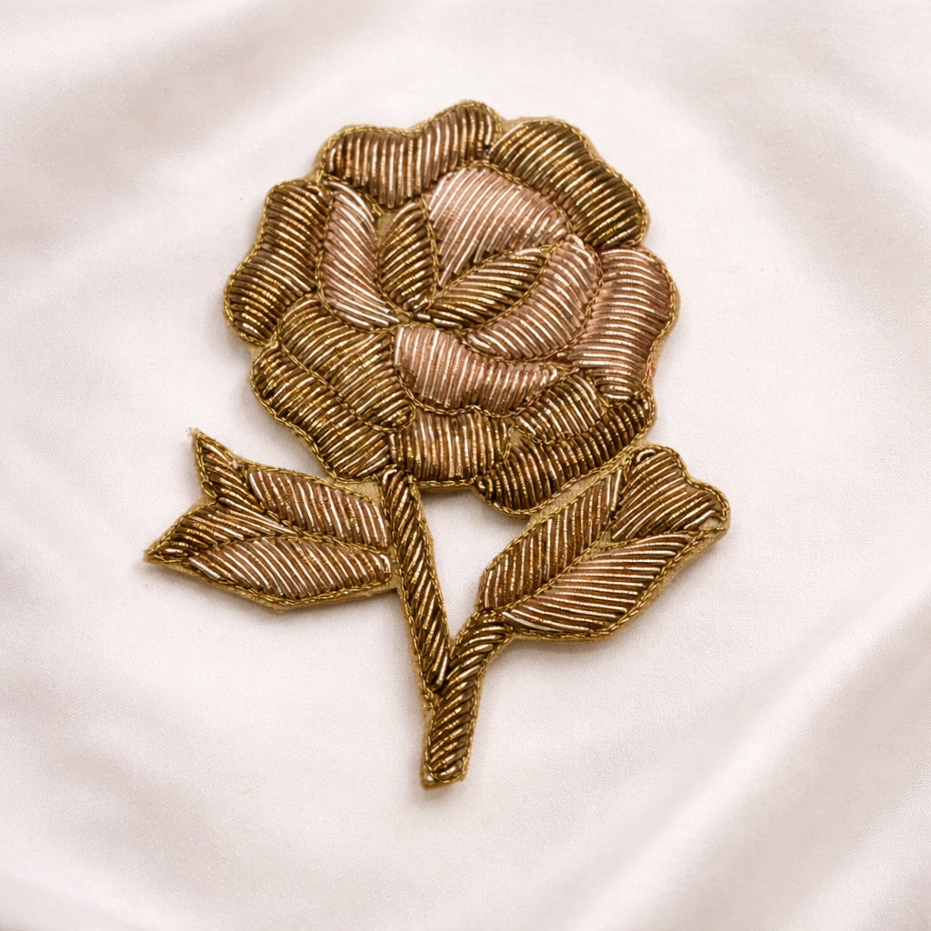 Floral Metallic Handwork Appliqué Patch for Bridal & Designer Wear