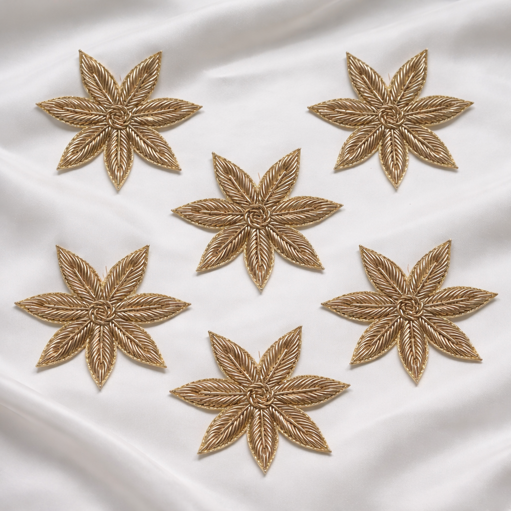 Gold Zardozi Flower Embroidery Patch