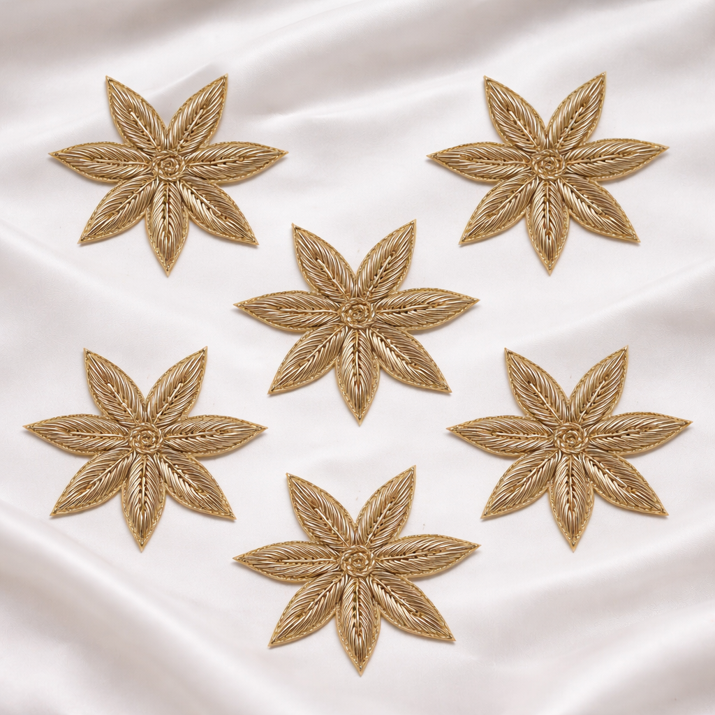 Gold Zardozi Flower Embroidery Patch