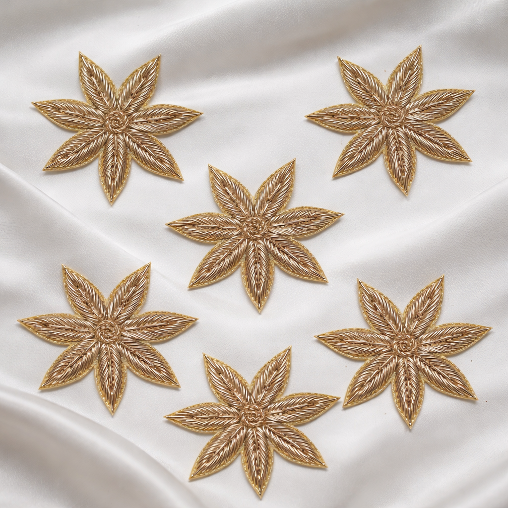 Gold Zardozi Flower Embroidery Patch