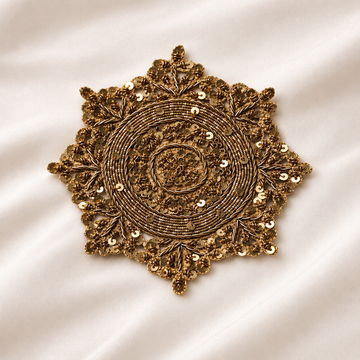 Circular Floral Sequin & Metallic Handwork Appliqué Patch for Bridal & Designer Wear