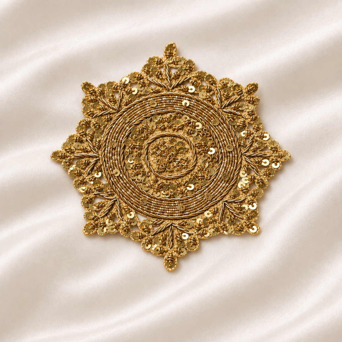 Circular Floral Sequin & Metallic Handwork Appliqué Patch for Bridal & Designer Wear