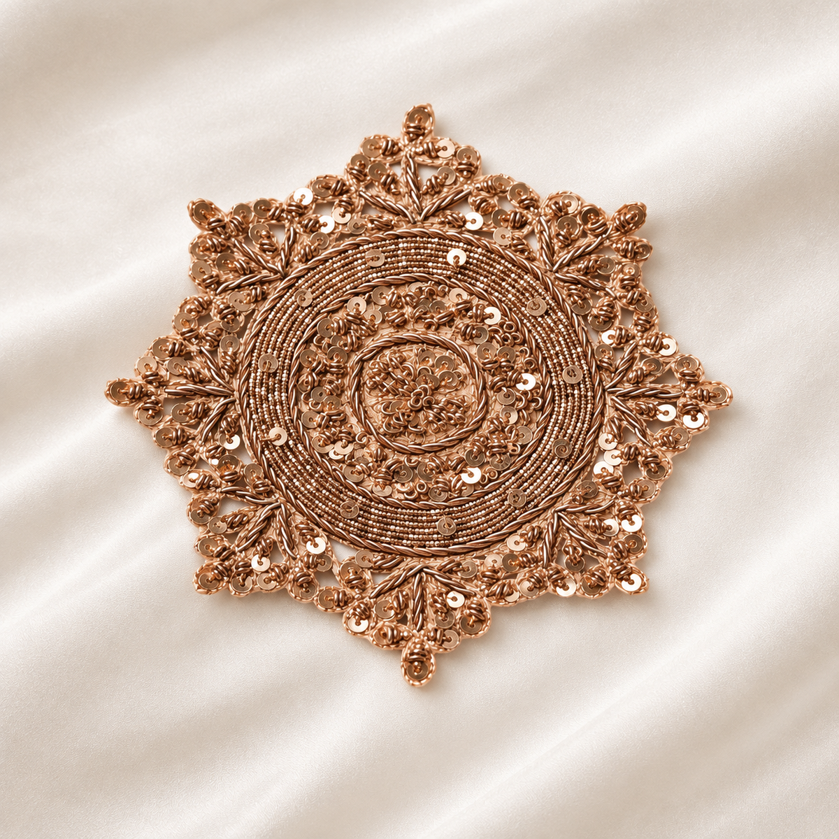 Circular Floral Sequin & Metallic Handwork Appliqué Patch for Bridal & Designer Wear