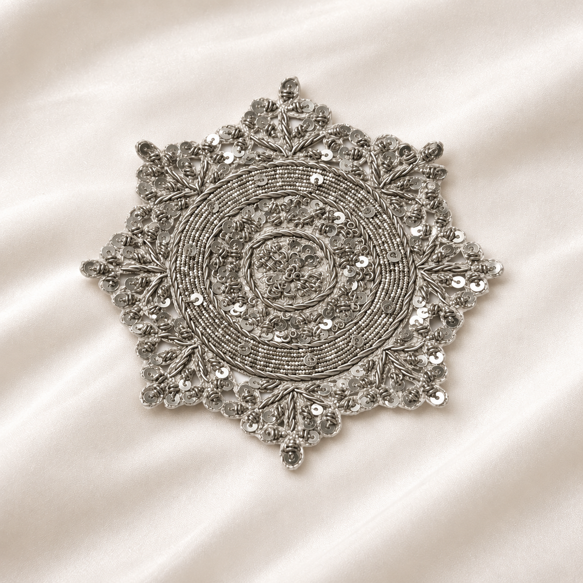 Circular Floral Sequin & Metallic Handwork Appliqué Patch for Bridal & Designer Wear