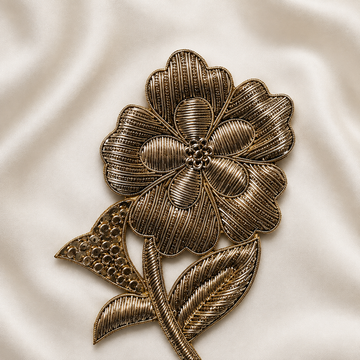 Layered Floral Stem Metallic Ribbon and Sequin Embroidered Patch