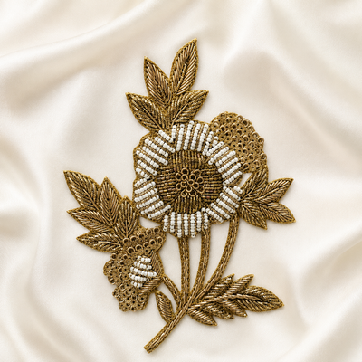 Floral Vine Beaded and Metallic Embroidered Patch
