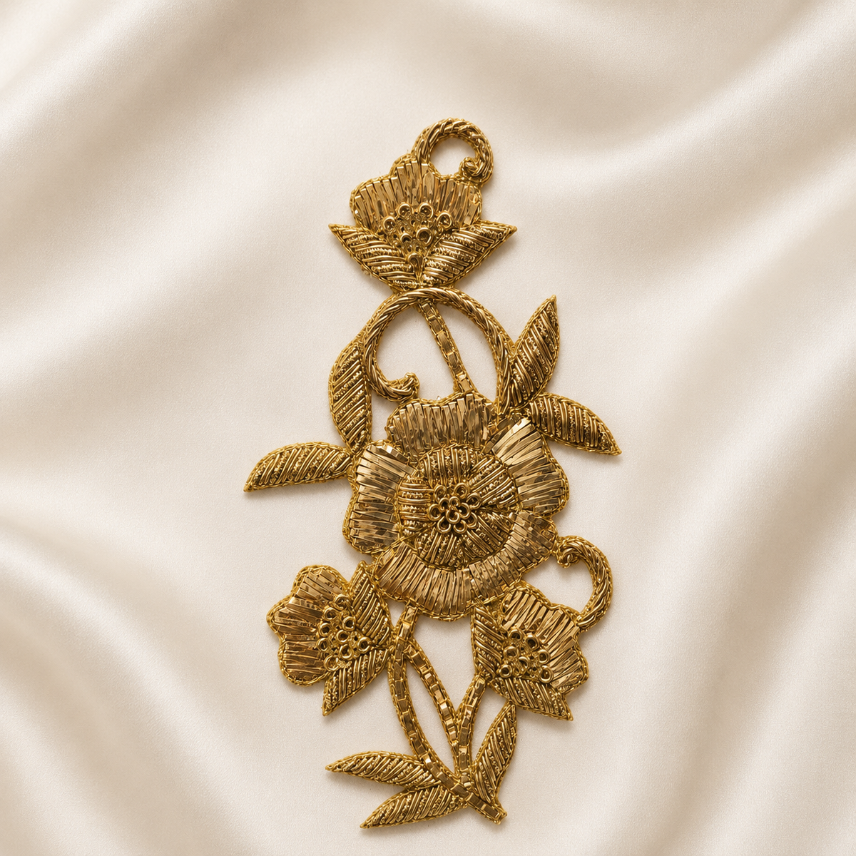 Layered Floral Stem Metallic Ribbon and Sequin Embroidered Patch (Copy)