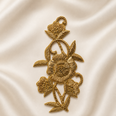 Layered Floral Stem Metallic Ribbon and Sequin Embroidered Patch (Copy)