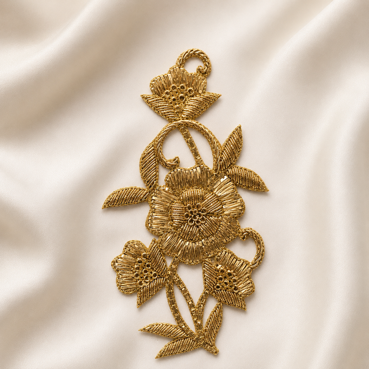 Layered Floral Stem Metallic Ribbon and Sequin Embroidered Patch (Copy)