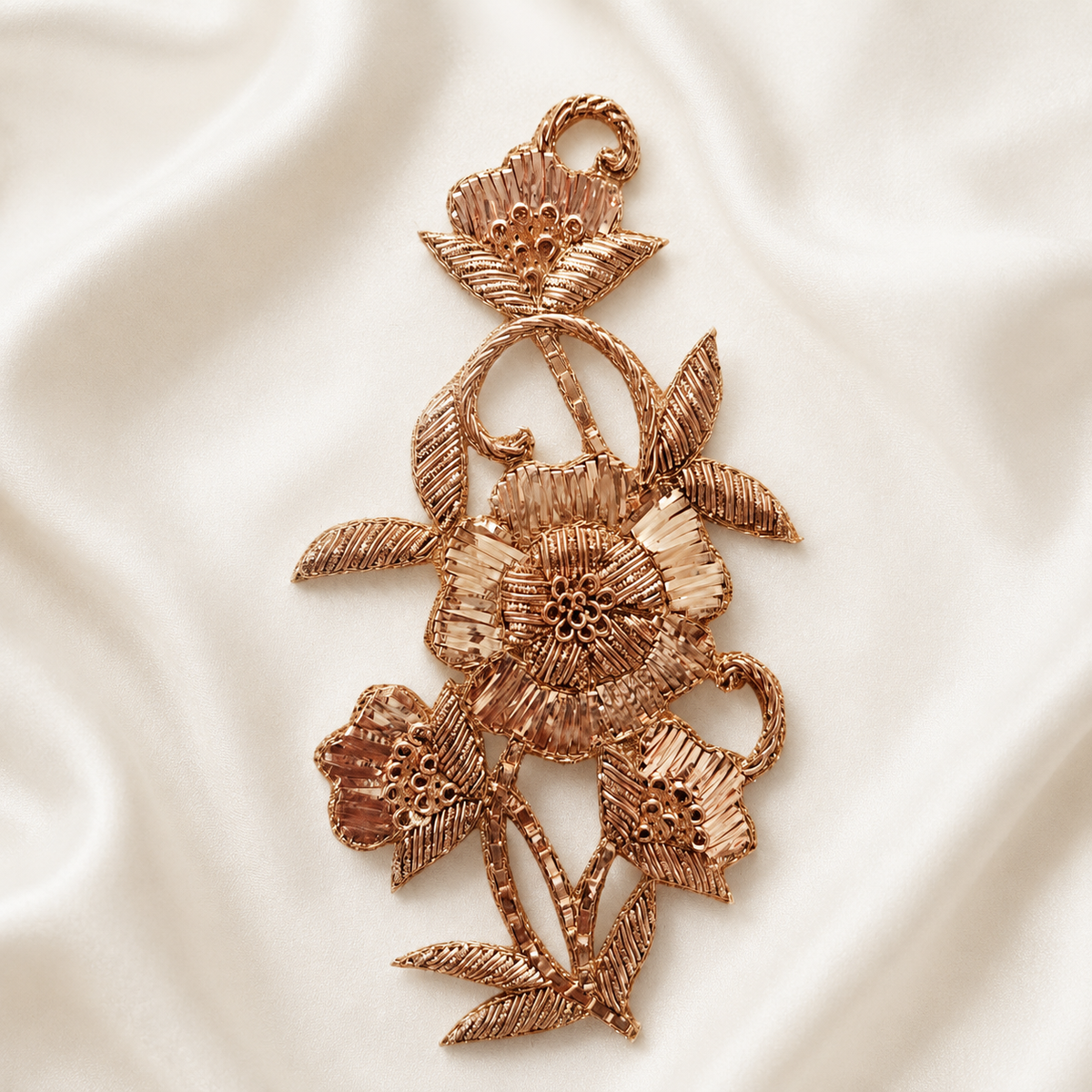 Layered Floral Stem Metallic Ribbon and Sequin Embroidered Patch (Copy)