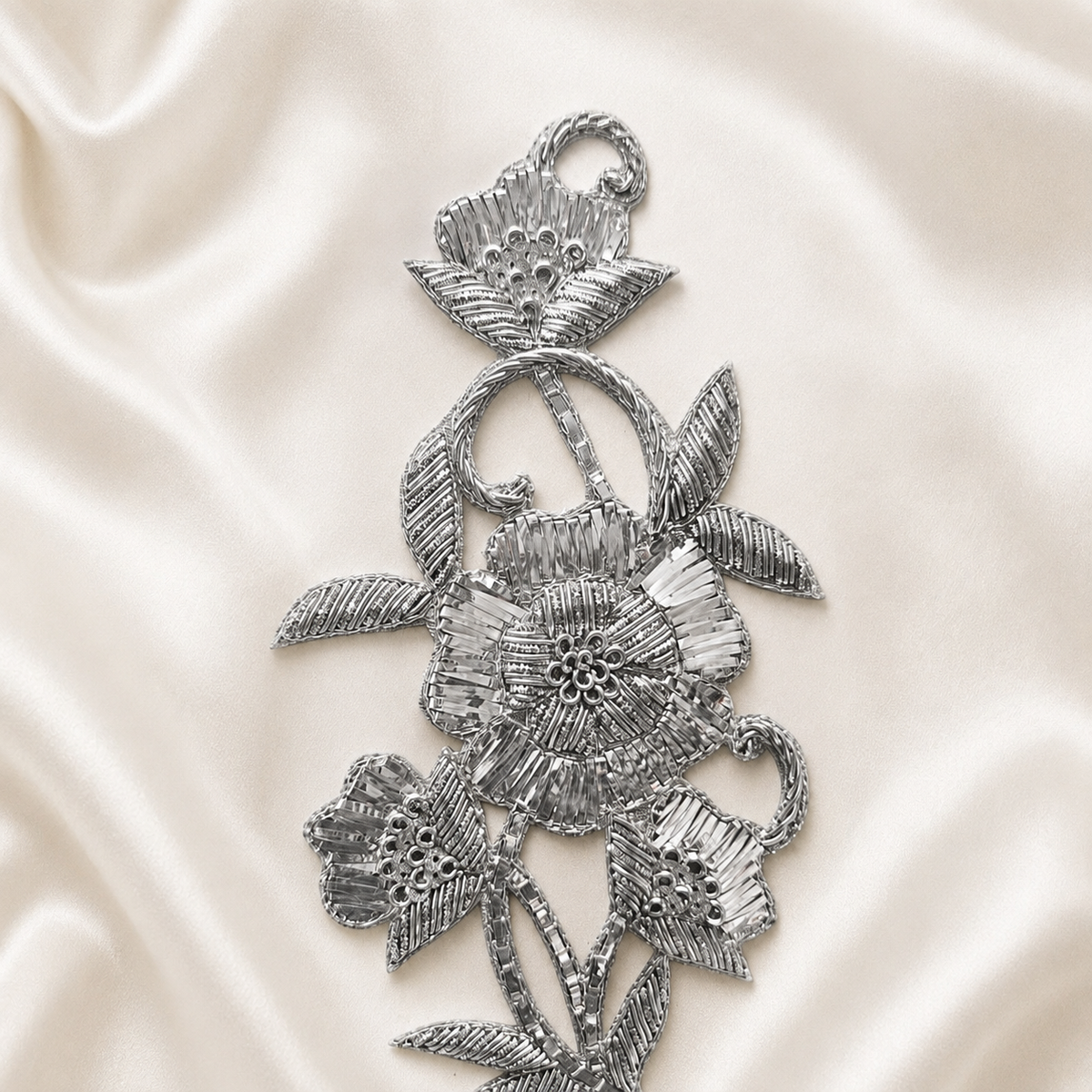 Layered Floral Stem Metallic Ribbon and Sequin Embroidered Patch (Copy)