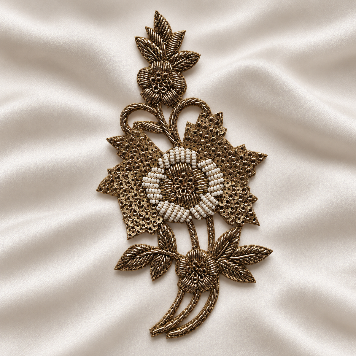 Floral Sequin, Bead and Metallic Cord Embroidered Statement Patch