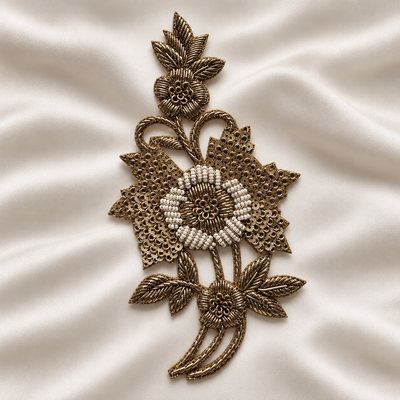 Floral Sequin, Bead and Metallic Cord Embroidered Statement Patch