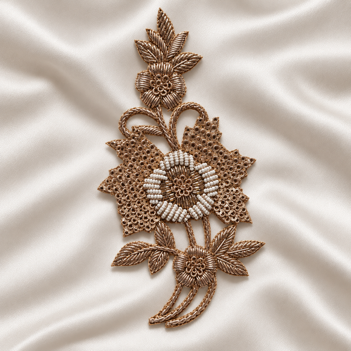 Floral Sequin, Bead and Metallic Cord Embroidered Statement Patch