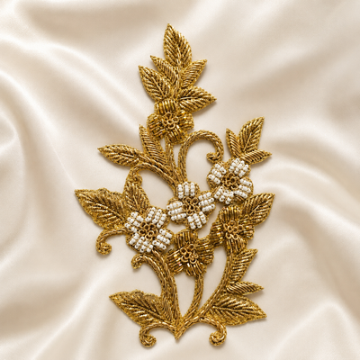 Floral Bugle Bead and Metallic Cord Vine Embroidered Statement Patch hover image