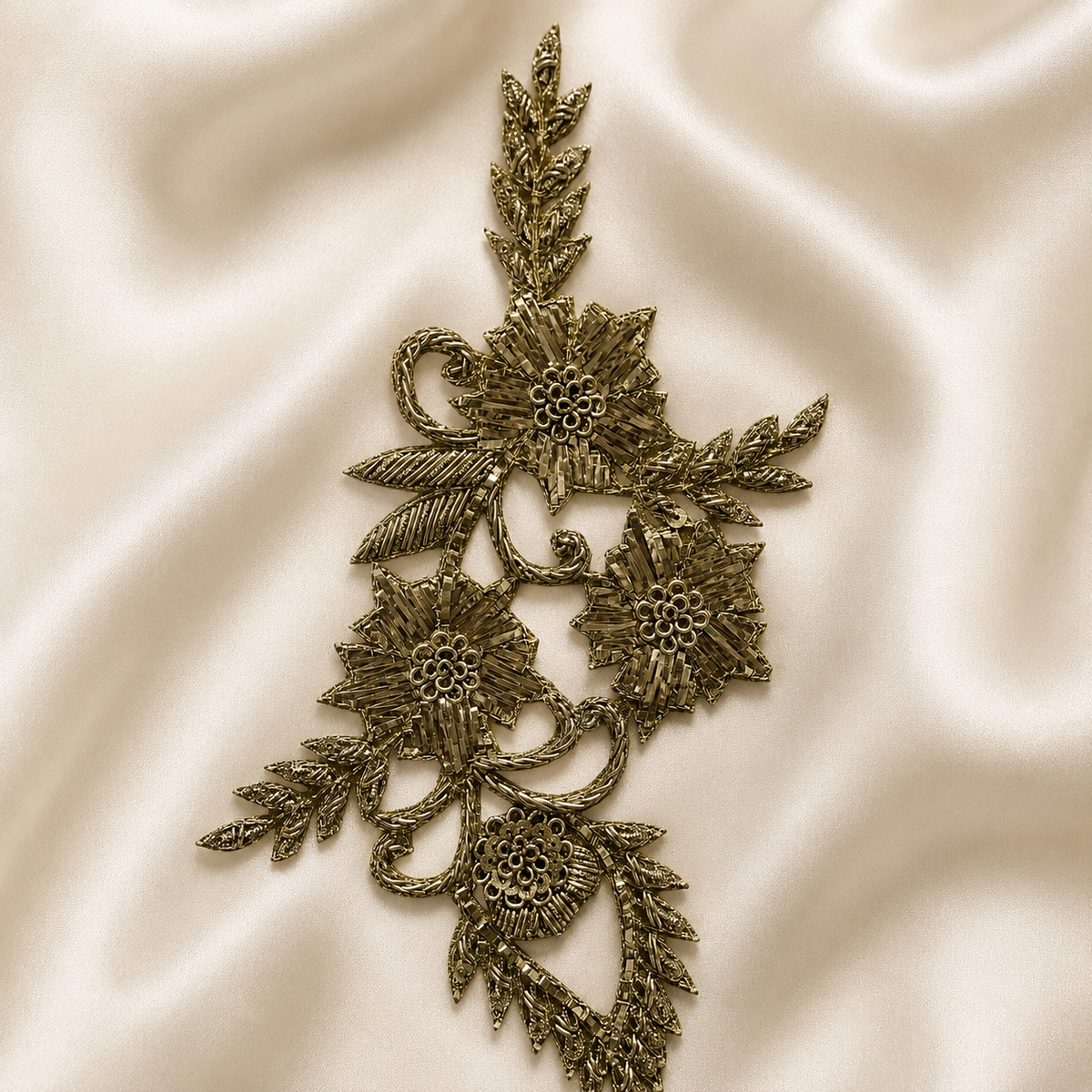 Layered Floral Vine Metallic Ribbon Embroidered Statement Patch