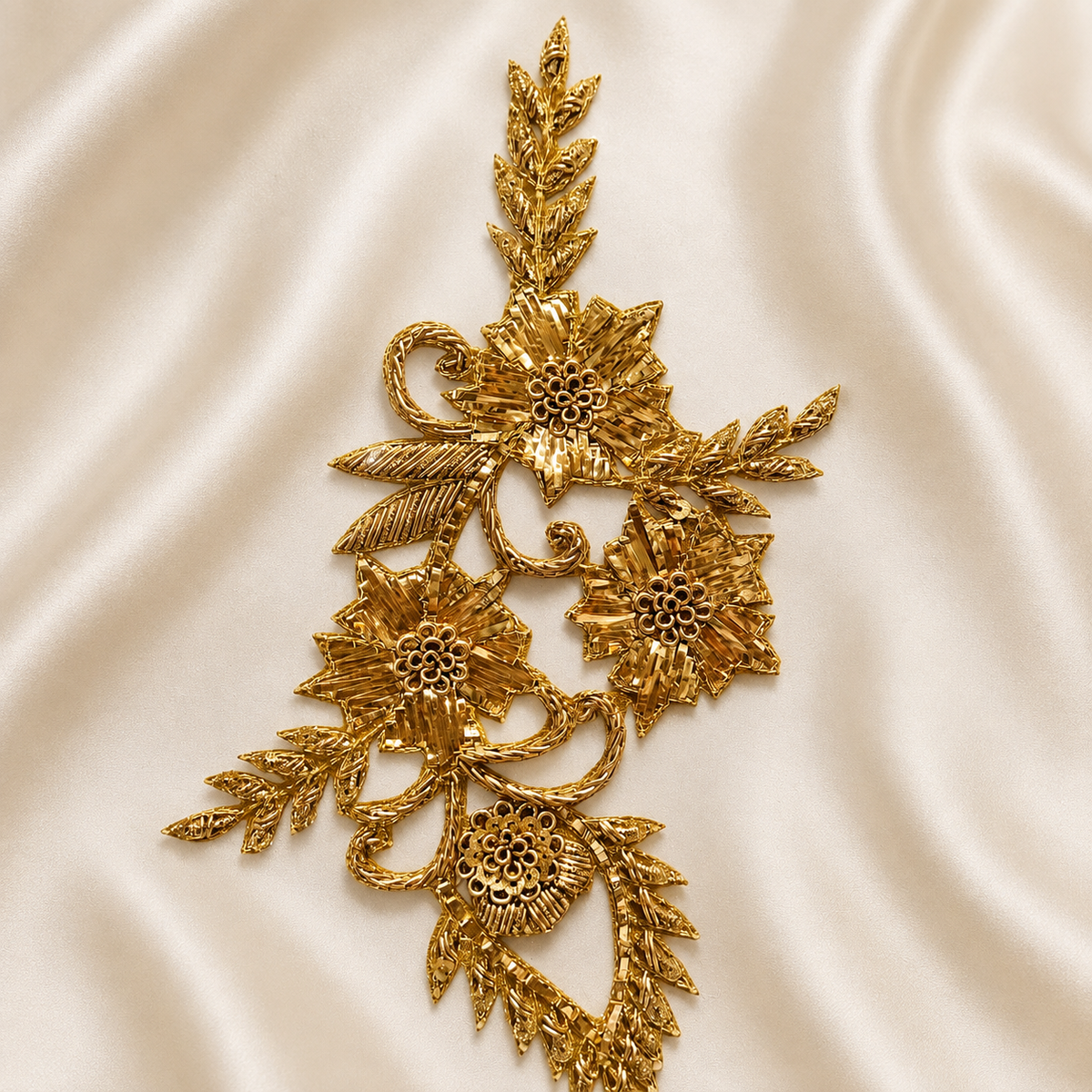 Layered Floral Vine Metallic Ribbon Embroidered Statement Patch