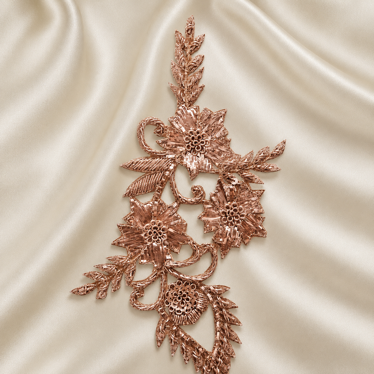 Layered Floral Vine Metallic Ribbon Embroidered Statement Patch