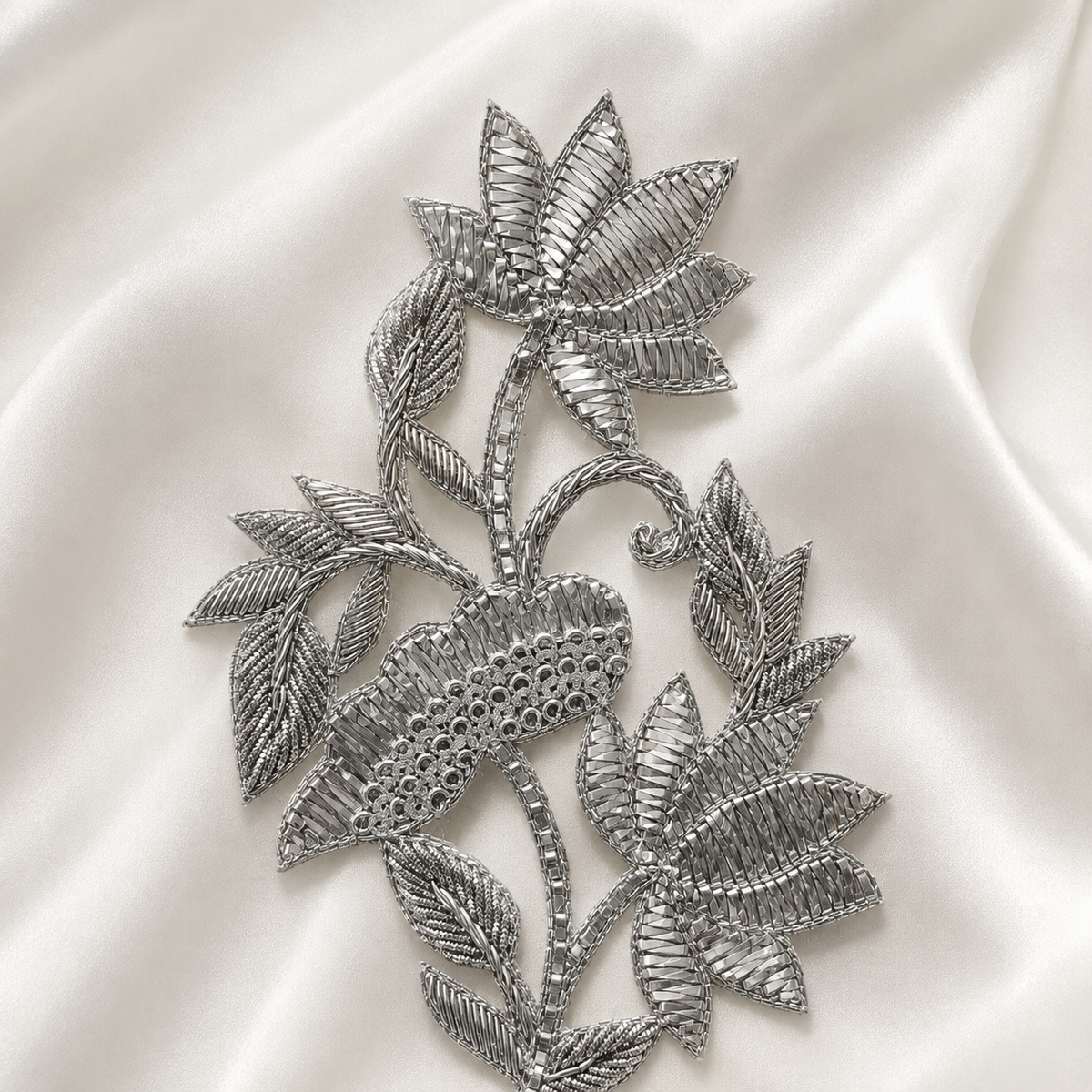 Lotus Floral Vine Metallic Ribbon and Cord Embroidered Patch