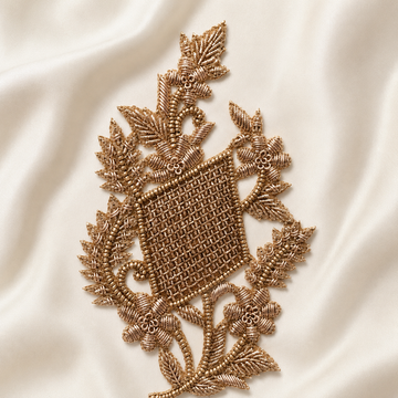 Beaded Lattice Floral Vine Metallic Embroidered Statement Patch