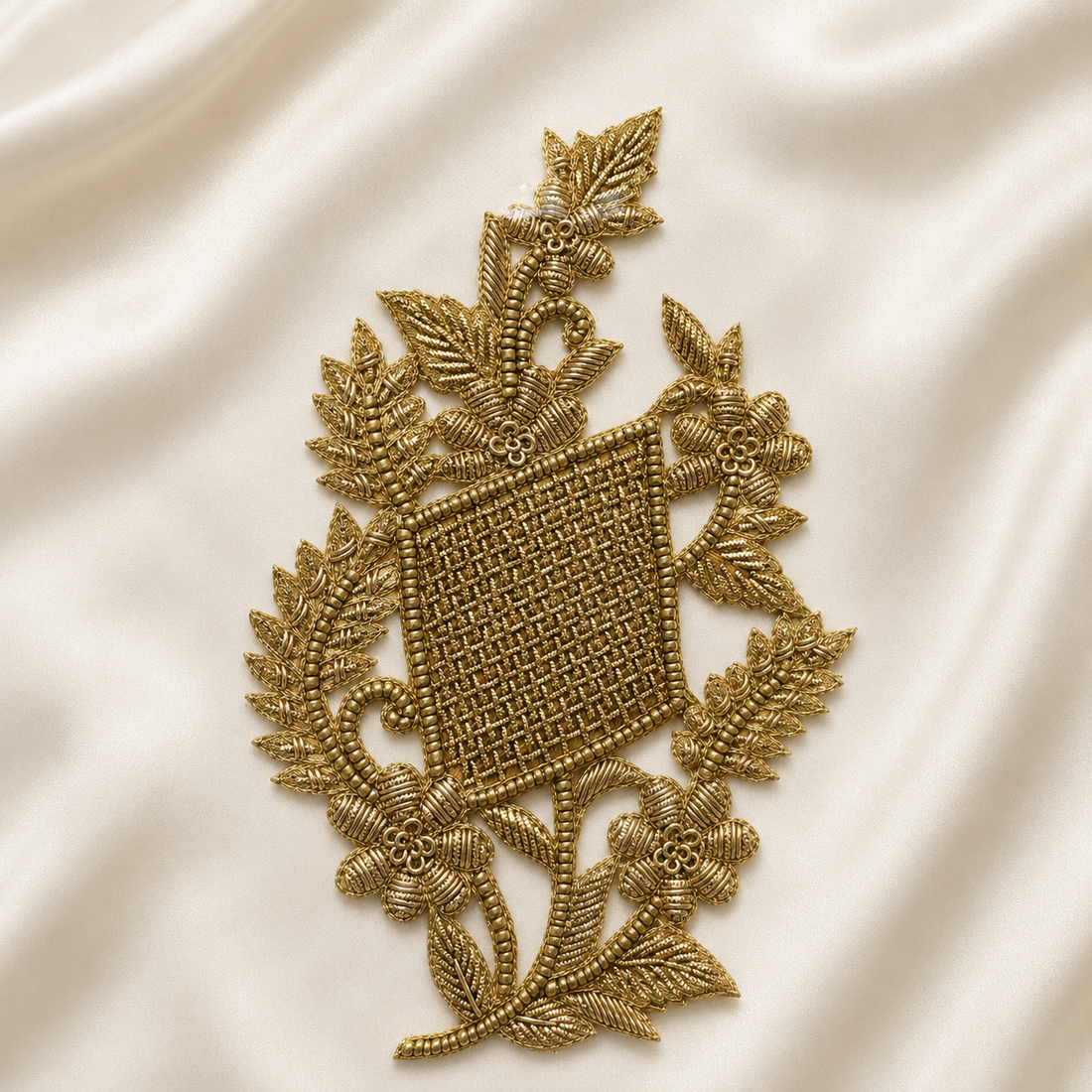 Beaded Lattice Floral Vine Metallic Embroidered Statement Patch