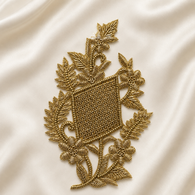 Paisley Lattice Floral Vine Metallic Cord Embroidered Patch