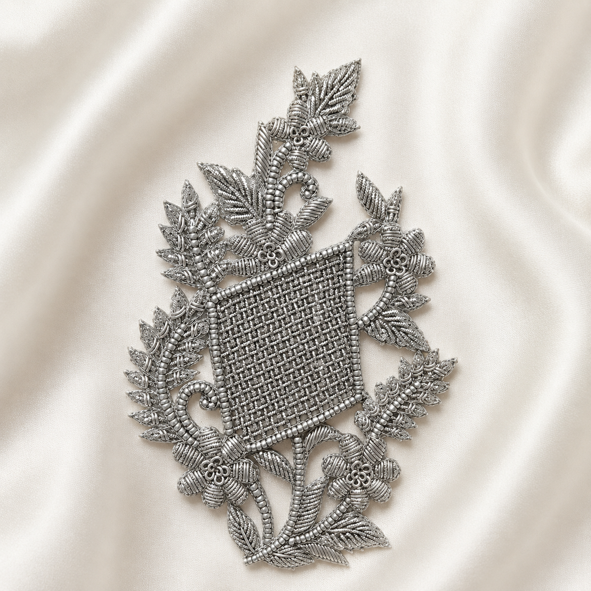 Paisley Lattice Floral Vine Metallic Cord Embroidered Patch