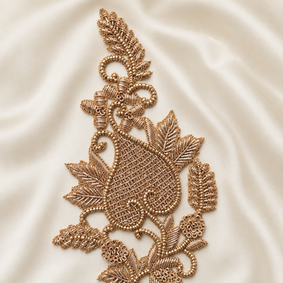 Paisley Lattice Floral Vine Metallic Cord Embroidered Patch hover image
