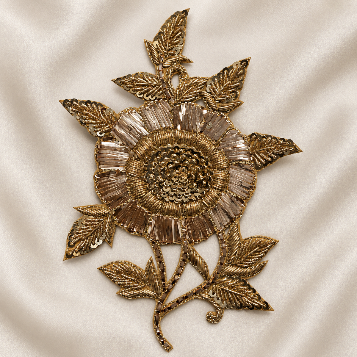 Floral Bugle Bead and Sequin Embroidered Statement Patch