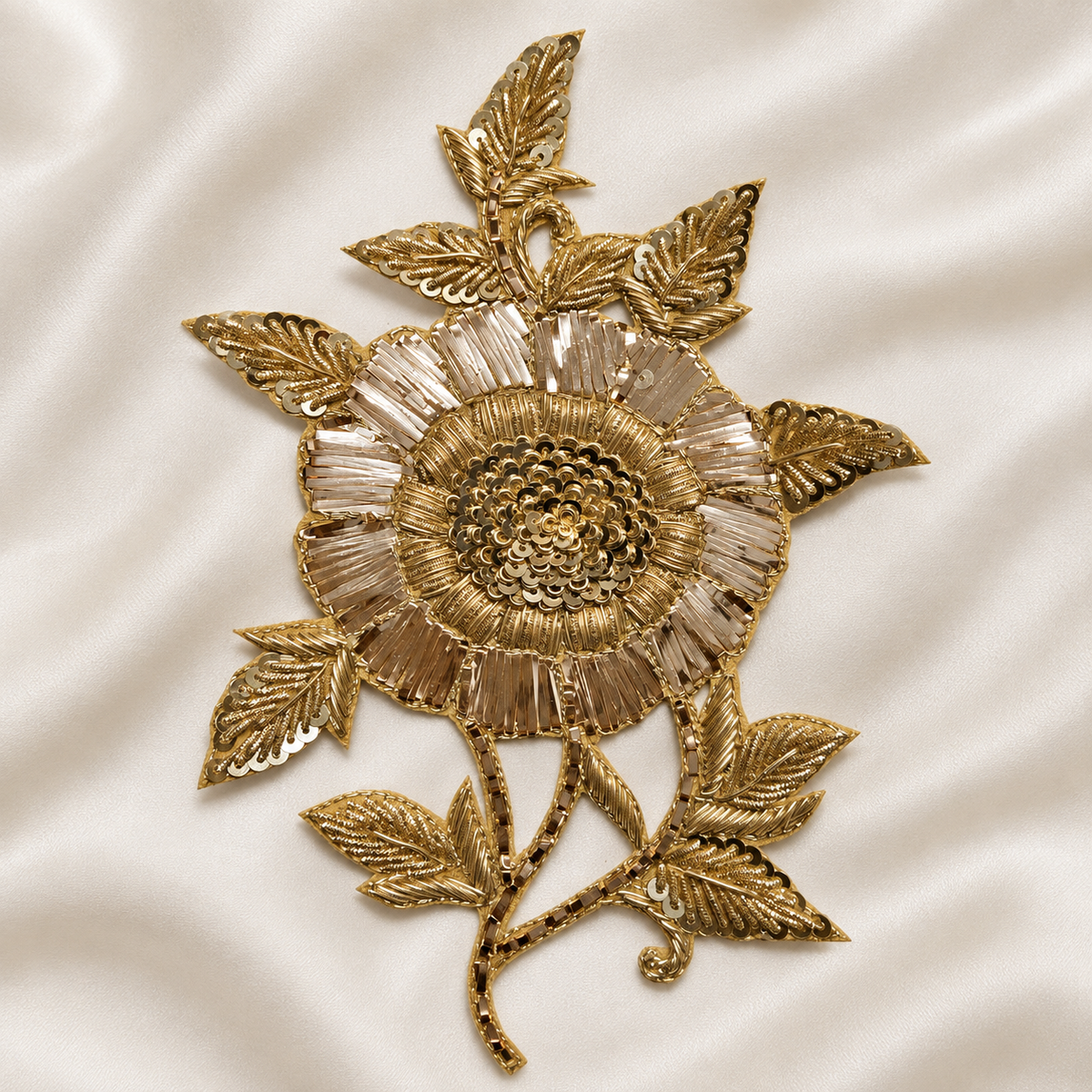 Floral Bugle Bead and Sequin Embroidered Statement Patch