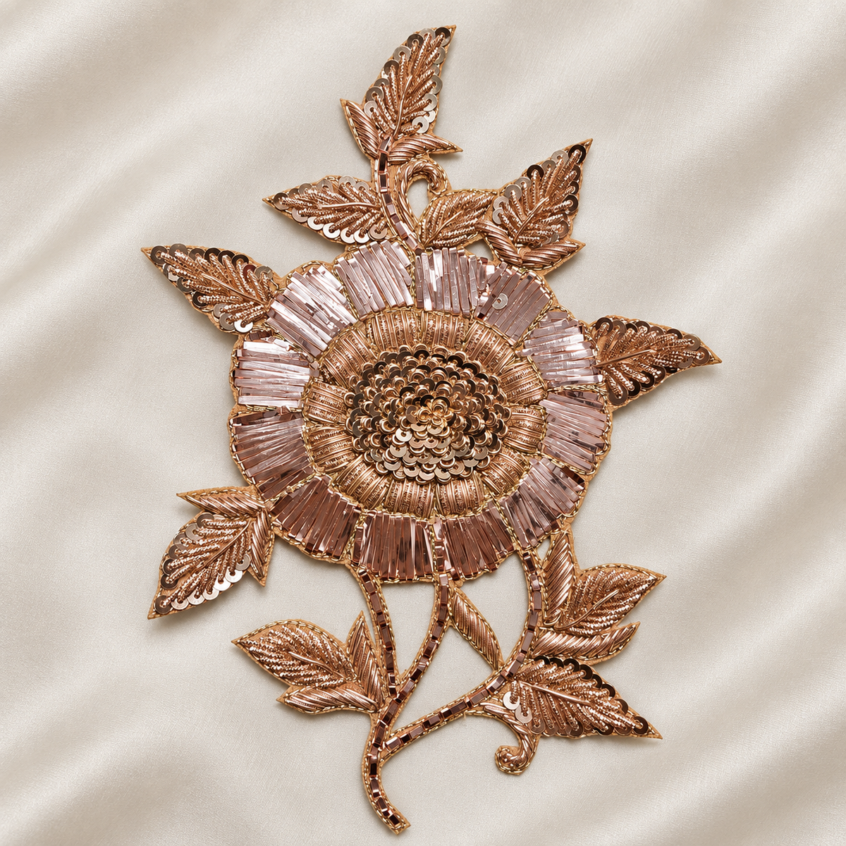 Floral Bugle Bead and Sequin Embroidered Statement Patch