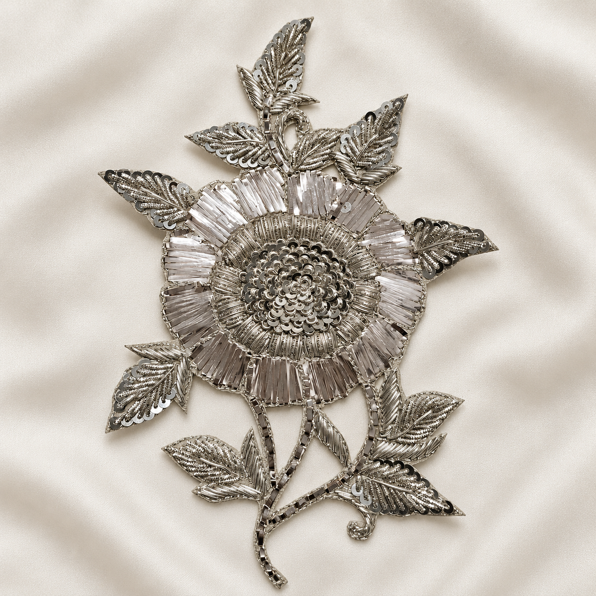Floral Bugle Bead and Sequin Embroidered Statement Patch