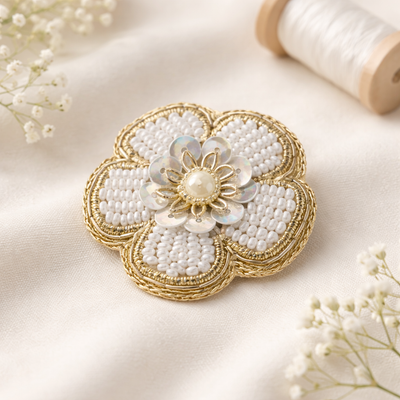 Pearl & Zari Hand Embroidered Floral Patch
