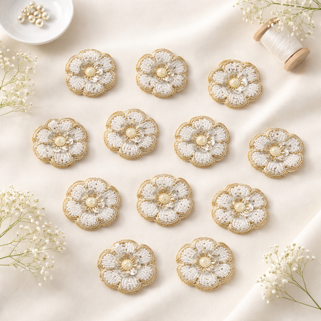 Pearl & Zari Hand Embroidered Floral Patch