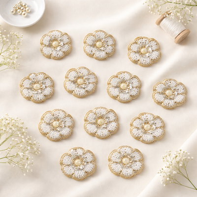 Pearl & Zari Hand Embroidered Floral Patch hover image